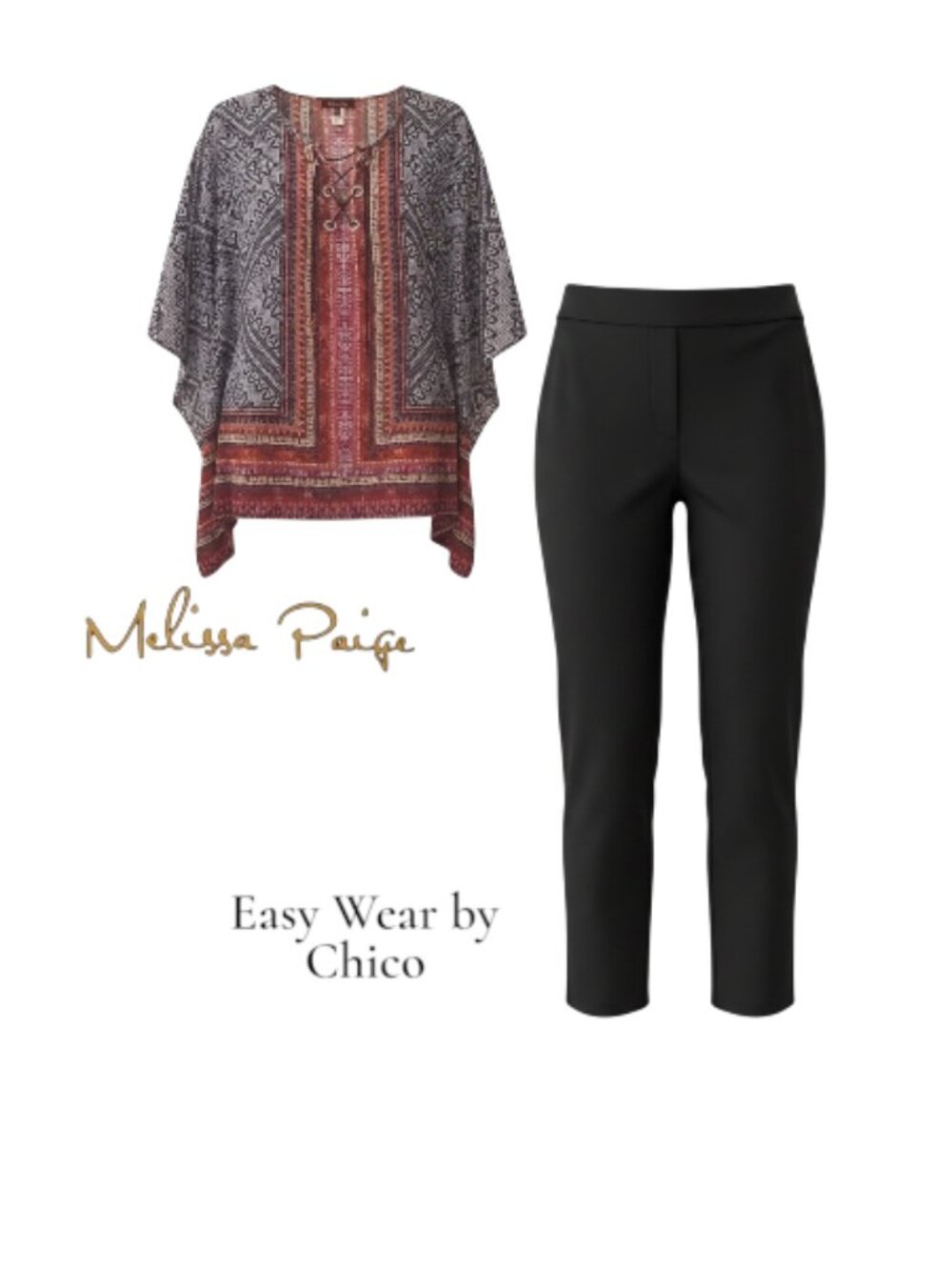 Easywear Chico Stretch Pant with Melissa Paige Boho Top Medium